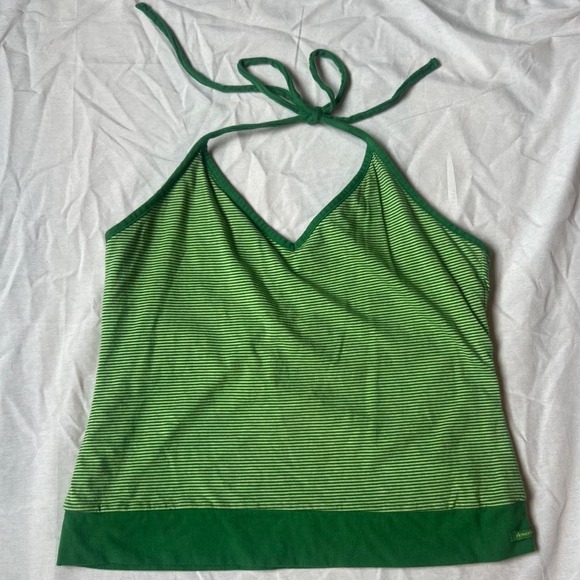 Tops - 2000s American Eagle Green Micro Striped Halter Top